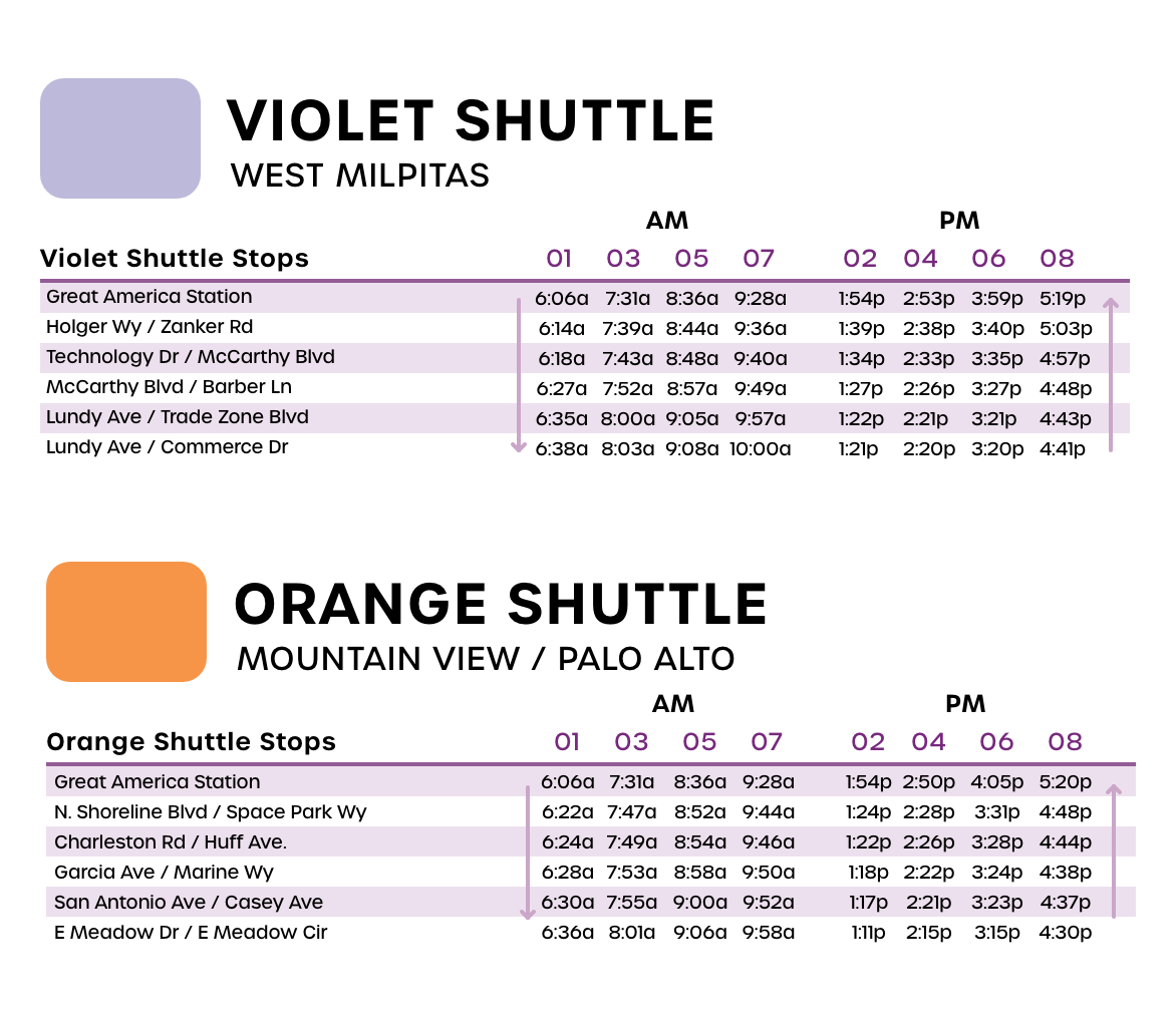 orange and violet temporary ace shuttle schdedule